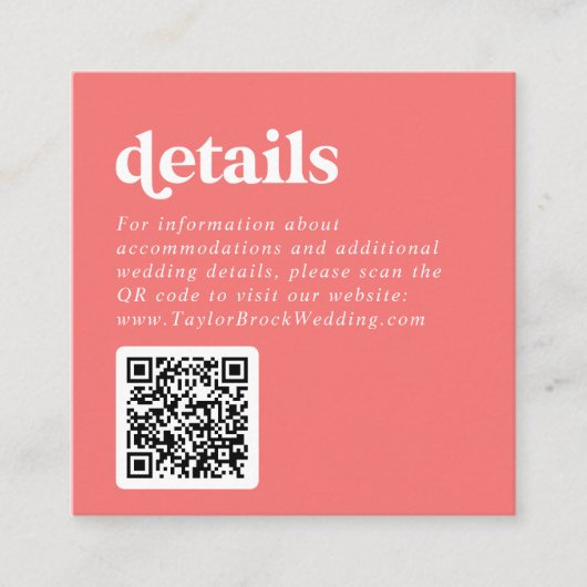 Retro Summer | Hot Pink QR Code Wedding Details Begleitkarte (Vorderseite)