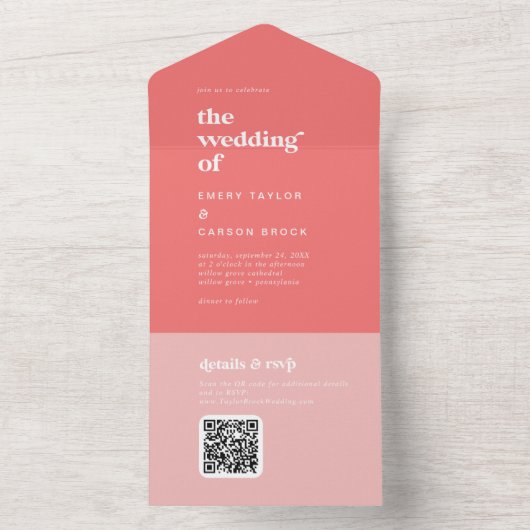 Retro Summer | Hot Pink Wedding All In One Einladung (Innen Boden)