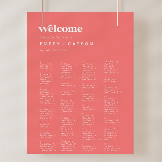 Retro Summer Hot Pink Wedding Chart Poster