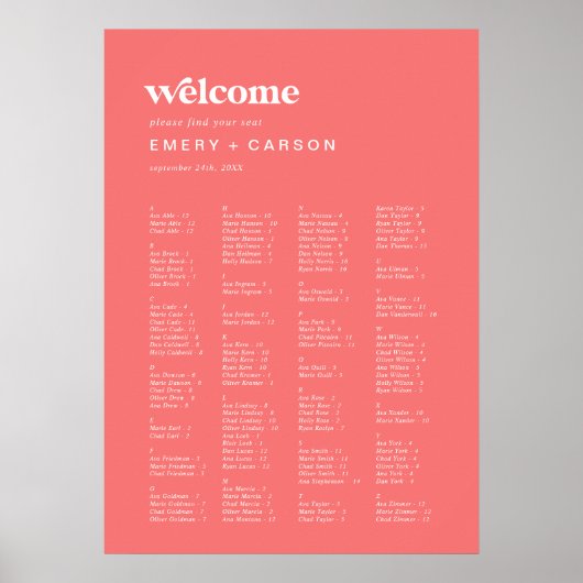 Retro Summer Hot Pink Wedding Chart Poster (Vorne)