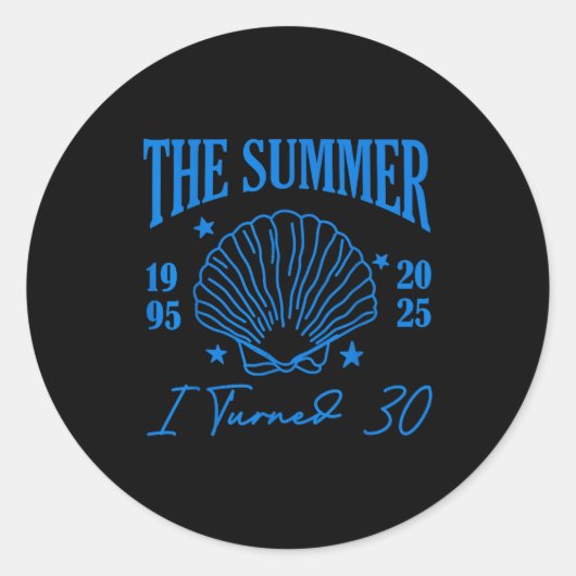 Retro Summer I Turn 30 Seashell Coastal Beach Summ Runder Aufkleber (Vorderseite)