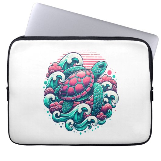 Retro Summer Ocean Wave Turtle Laptopschutzhülle (Vorderseite)
