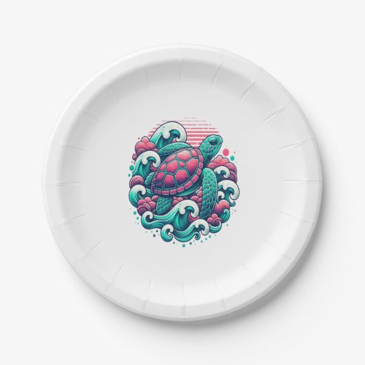 Retro Summer Ocean Wave Turtle Pappteller (Vorderseite)