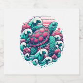 Retro Summer Ocean Wave Turtle Schaumweinetikett (Einzelnes Label)