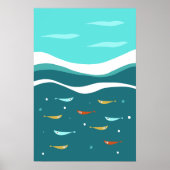 Retro Summer Ocean Waves Mitte Jahrhundert Moderne Poster (Vorne)