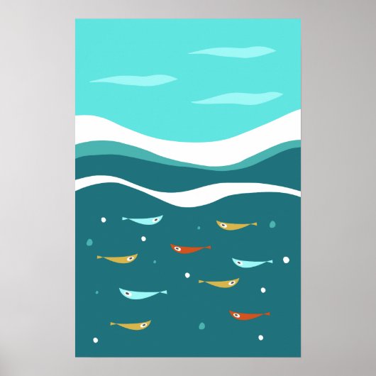 Retro Summer Ocean Waves Mitte Jahrhundert Moderne Poster (Vorne)