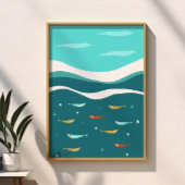 Retro Summer Ocean Waves Mitte Jahrhundert Moderne Poster