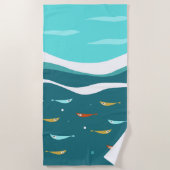 Retro Summer Ocean Waves Mitte Jahrhundert Moderne Strandtuch (Vorderseite)