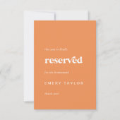 Retro Summer Orange DIY Wedding Reservierte Sitzma Einladung (Vorderseite)