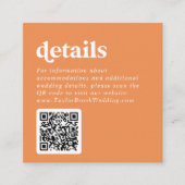 Retro Summer | Orange QR Code Wedding Details Begleitkarte (Vorderseite)