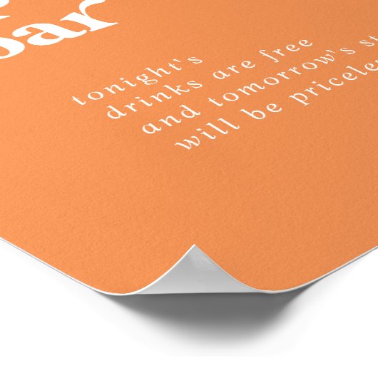 Retro Summer | Orange Wedding Open Bar Sign Poster (Ecke)