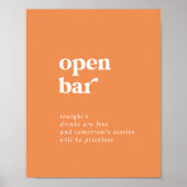 Retro Summer | Orange Wedding Open Bar Sign Poster (Vorne)