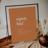 Retro Summer | Orange Wedding Open Bar Sign Poster
