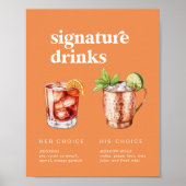 Retro Summer Orange Wedding Signature Drinks Zeich Poster (Vorne)