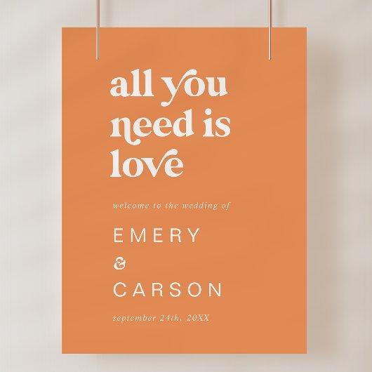 Retro Summer Orange Wedding Willkommenssignatur Poster