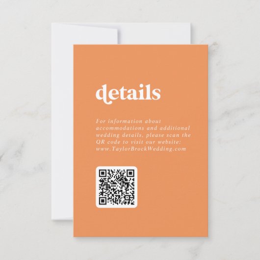 Retro Summer Orange White QR Code Hochzeitdetails Einladung (Vorderseite)
