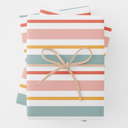 Retro Summer Pastel Striped Pink Mint And Mustard  Geschenkpapier Set (Beispiel)