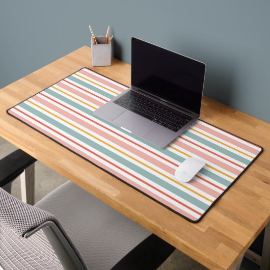 Retro Summer Pastel Striped Pink Mint And Mustard Schreibtischunterlage (Büro 2)