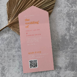 Retro Summer | Pink and Orange Wedding All In One Einladung