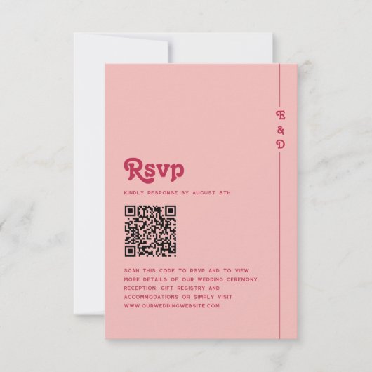Retro Summer Pink & Blush Monogram Wedding QR Code RSVP Karte (Vorderseite)