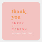 Retro Summer | Pink Orange Vielen Dank für Ihr Int Quadratischer Aufkleber (Vorderseite)