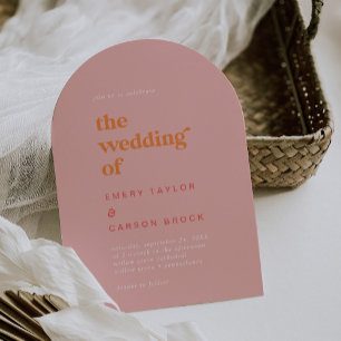 Retro Summer Pink Orange Vintag Boho Arch Wedding Einladung