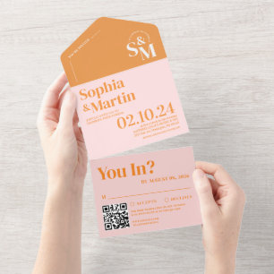 Retro Summer Pink und Orange Foto Hochzeit All In One Einladung