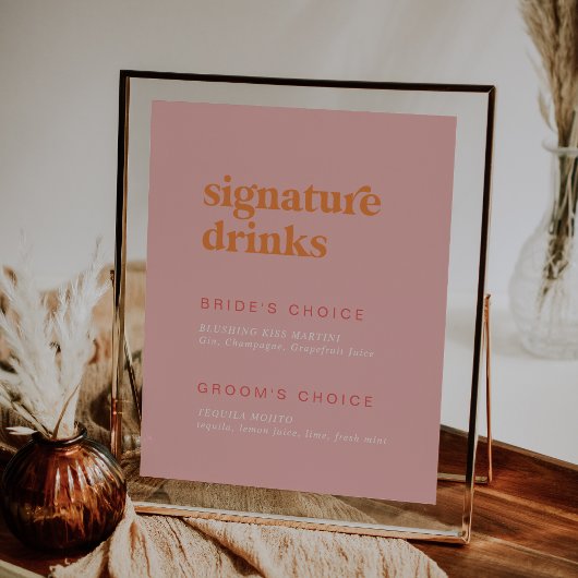 Retro Summer Pink und Orange Signature Drinks Zeic Poster