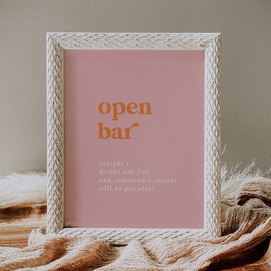 Retro Summer Pink und Orange Wedding Open Bar Sign Poster