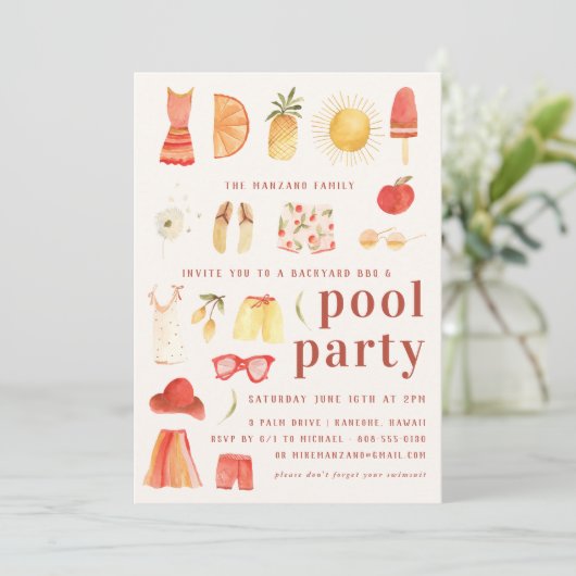 Retro Summer | Pool-Party Einladung (Stehend Vorderseite)