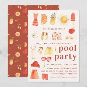 Retro Summer Pool-Party Einladung
