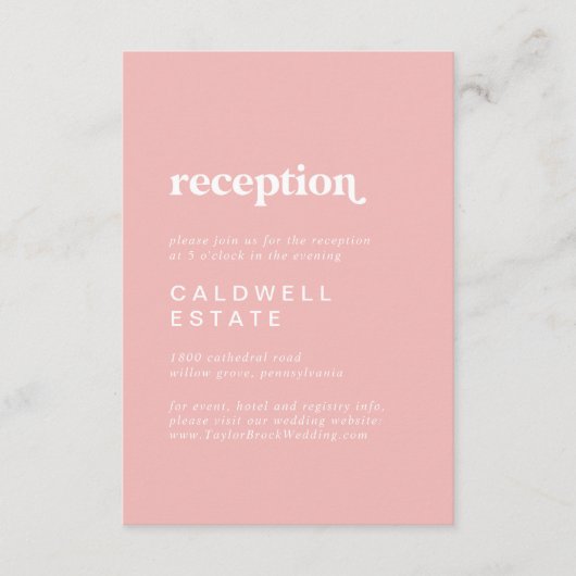 Retro Summer | Rosa Hochzeitsempfang Begleitkarte (Vorderseite)