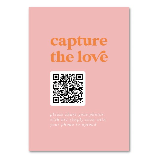 Retro Summer | Rosa Orange Capture the Liebe Sign Tischnummer (Rückseite)