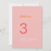 Retro Summer | Rosa Orange Hochzeiten Tischnummern (Vorderseite)