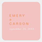 Retro Summer | Rosa Orange Hochzeitsstipps Umschla Quadratischer Aufkleber (Vorderseite)