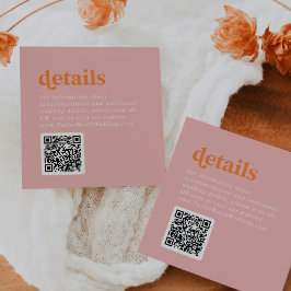 Retro Summer | Rosa Orange QR Code Hochzeitsdetail Begleitkarte