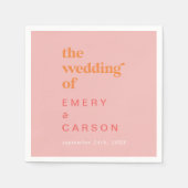 Retro Summer | Rosa und orange Hochzeit Serviette (Vorderseite)