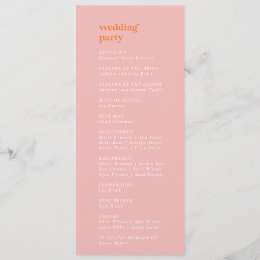 Retro Summer | Rosa und orange Hochzeitsprogramm Programm (Rückseite)