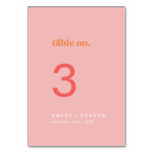 Retro Summer | Rosa und orange Tischnummer (Rückseite)