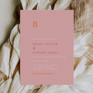 Retro Summer Rosa und orangefarbene Monografie Einladung