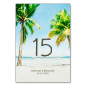 Retro Summer Tropical Palm Tree Beach Hochzeit Tischnummer (Vorderseite)