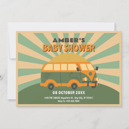 Retro Summer van Babydusche Einladung (Vorderseite)
