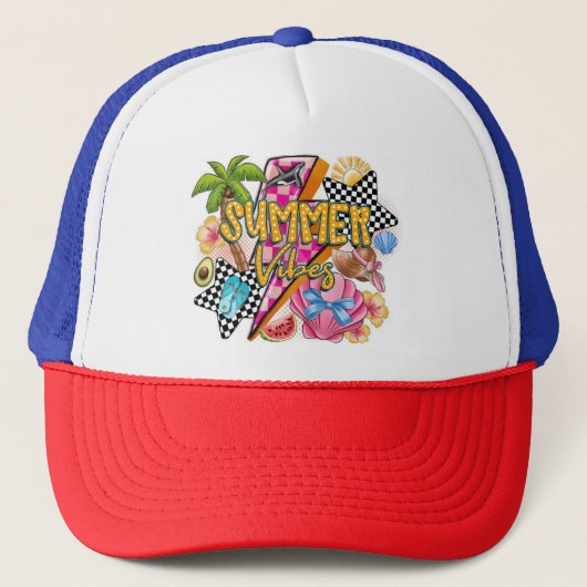 Retro Summer Vibes Trucker Hat - farbenfrohe 90er  Truckerkappe (Vorderseite)