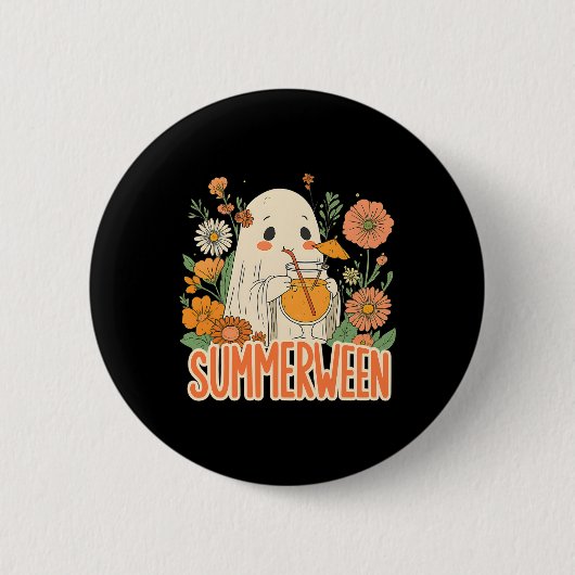 Retro Summerween Ghost Boho Bloral Sommer Hallowee Button (Vorderseite)