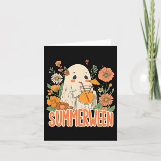 Retro Summerween Ghost Boho Bloral Sommer Hallowee Karte (Vorderseite)
