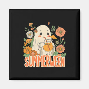 Retro Summerween Ghost Boho Bloral Sommer Hallowee Magnet