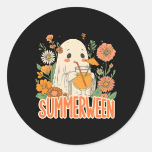 Retro Summerween Ghost Boho Bloral Sommer Hallowee Runder Aufkleber