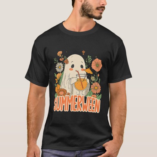 Retro Summerween Ghost Boho Bloral Sommer Hallowee T-Shirt (Vorderseite)