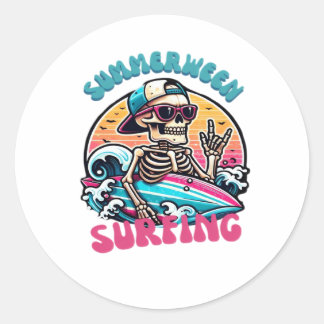 Retro Summerween Surfing Oversifiziert Runder Aufkleber
