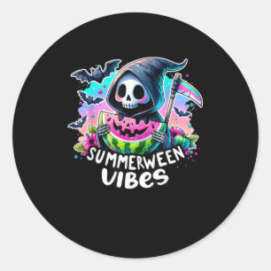 Retro Summerween Vibe Watermelon Ghost Summer Skel Runder Aufkleber